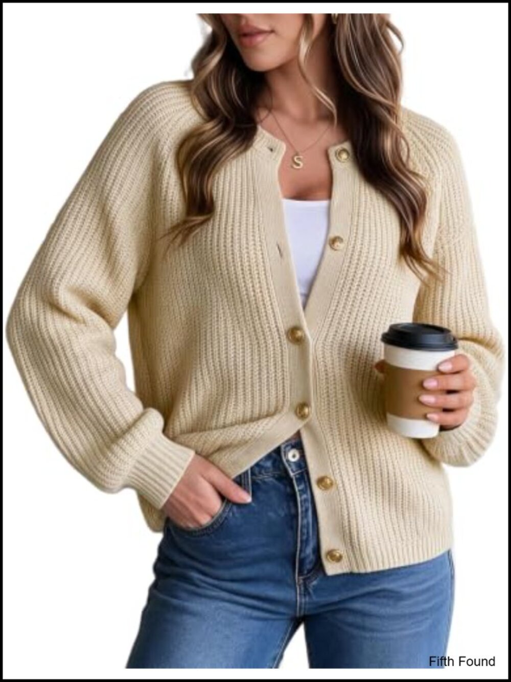 Chunky Knit Lantern Sleeve Cardigan Women Fitted Warm Sweater